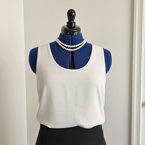 Ann Taylor Winter White Mixed Media Jersey Tank Scoop Neck Layering Shell MP - Picture 3 of 16